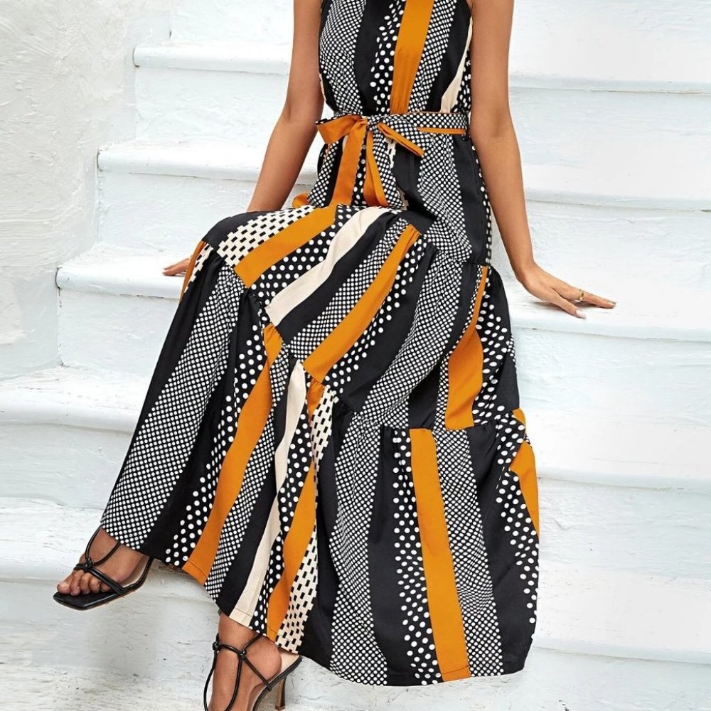 Boho Vacay Womens multicolor striped & Polka Dot Print maxi Dress - Picture 4 of 5